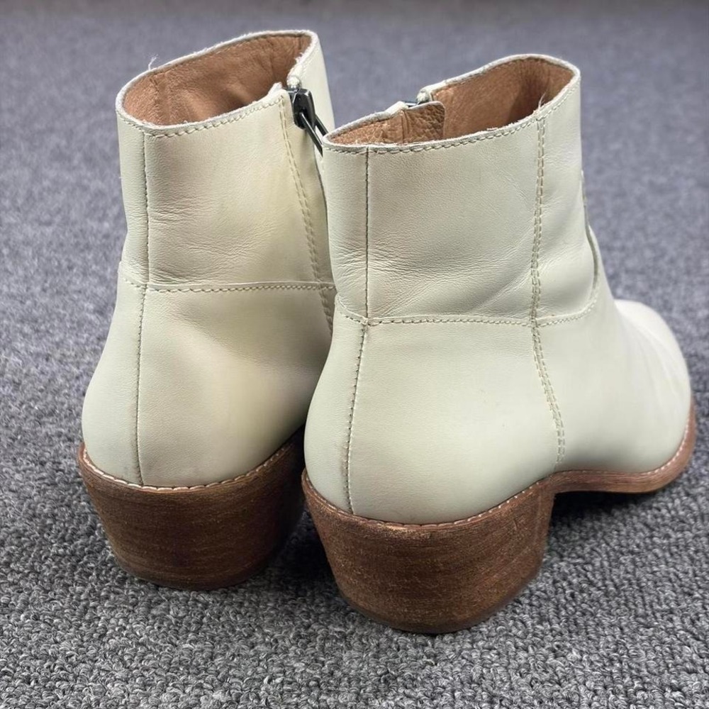 Women's Madewell White Leather Short Heel Pull On Side Zip Ankle Boots Booties - Picture 5 of 8